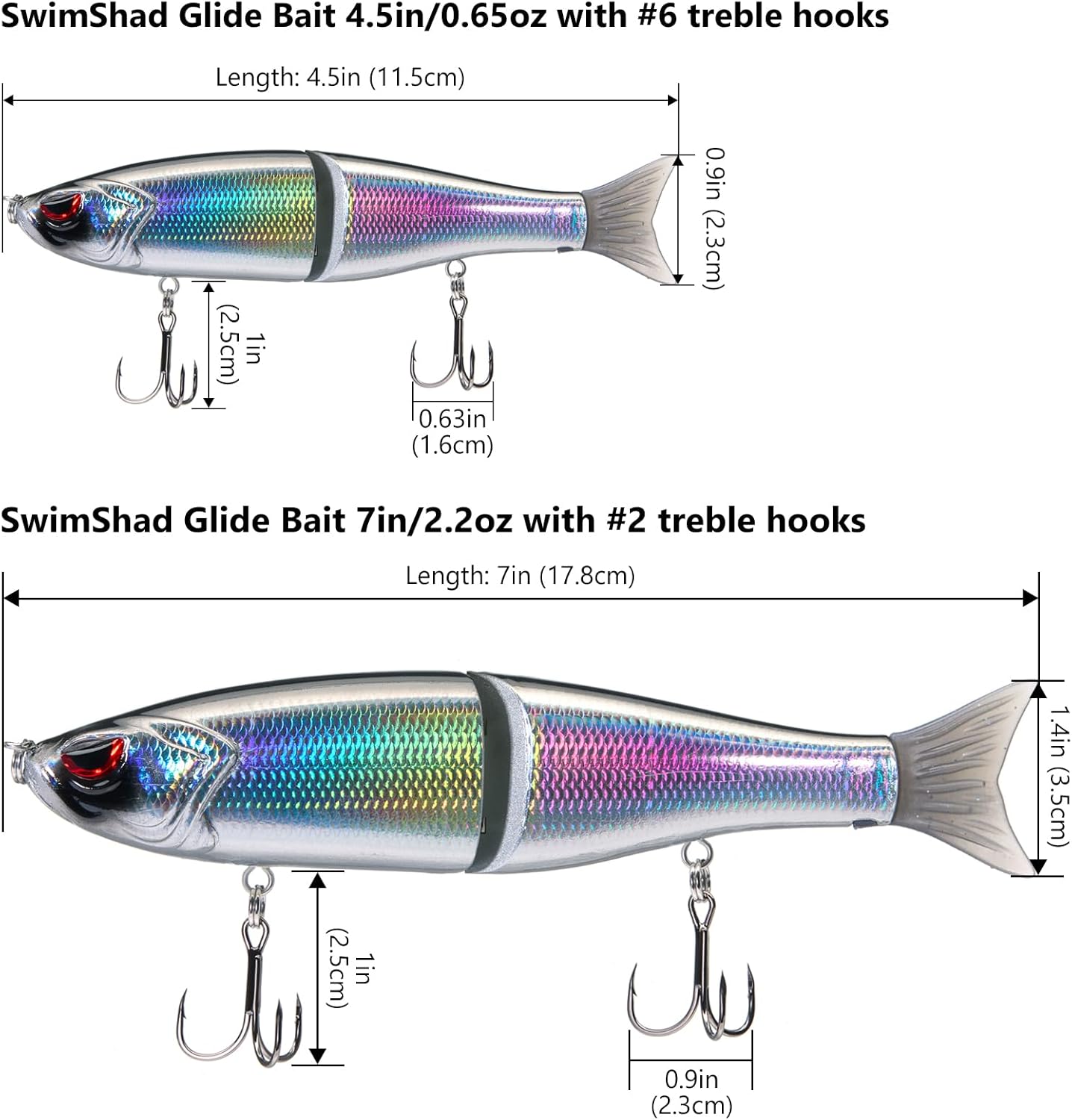 Bassdash SwimShad Glide Baits Jointed Swimbait Bass Pike Salmon Trout Muskie Fishing Lure,3-Pack