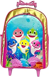 Mochila Rodinha Baby Shark Rosa Menina Duas Reparticoes
