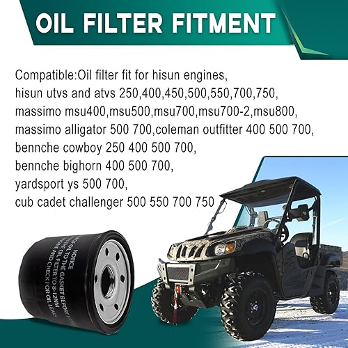 Miniatura 6 de Filtro de aceite Hisun compatible con Hisun Sector 250, 400, 450, 500, 550, 700, 750 UTV ATV, Axis 500 700, MSU 500 700, Colemen UT400 500 700,