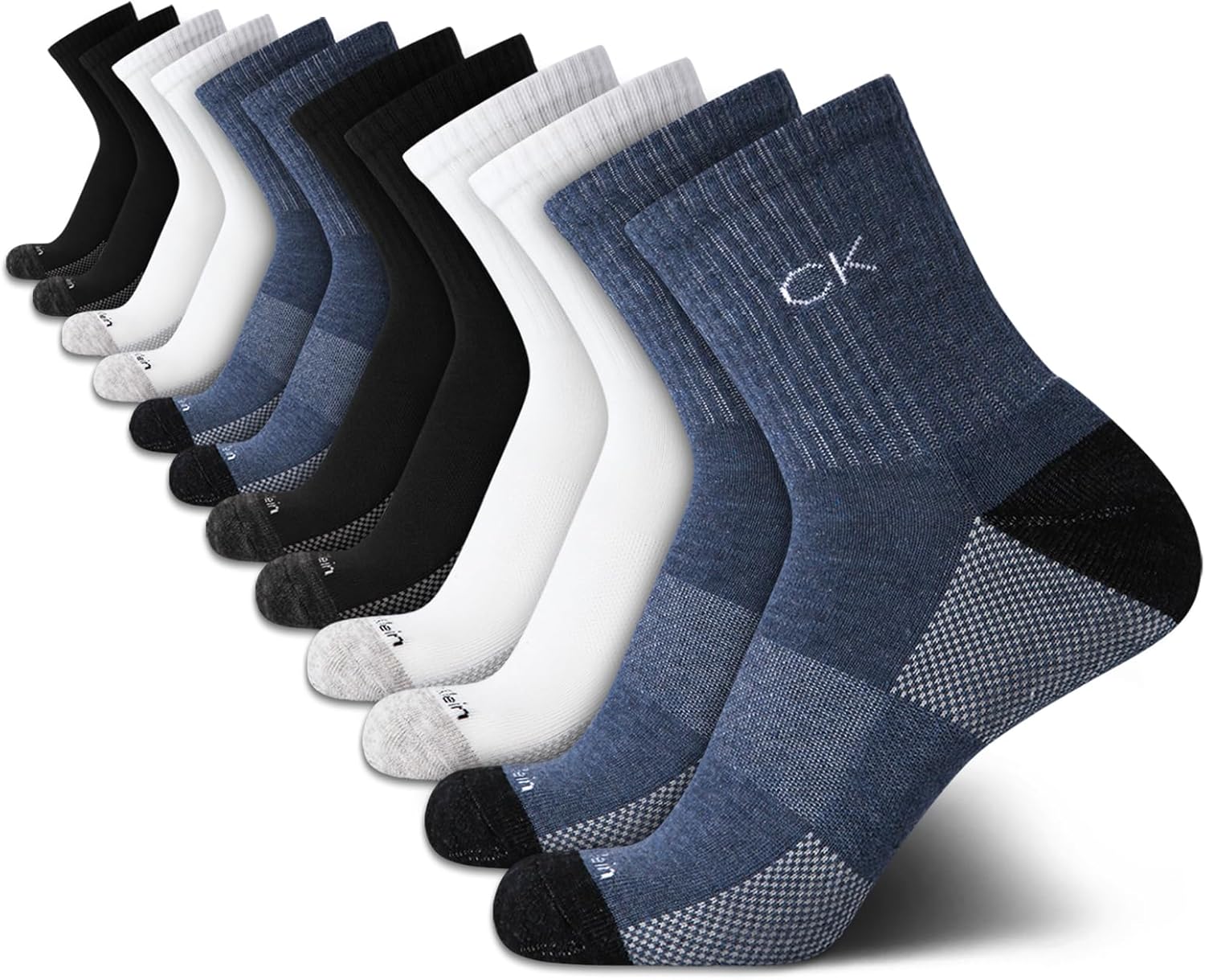 Calvin Klein Mens Quarter Socks - 12 Pack Soft Cushioned Breathable High Quarter Athletic Socks for Men with Arch Support