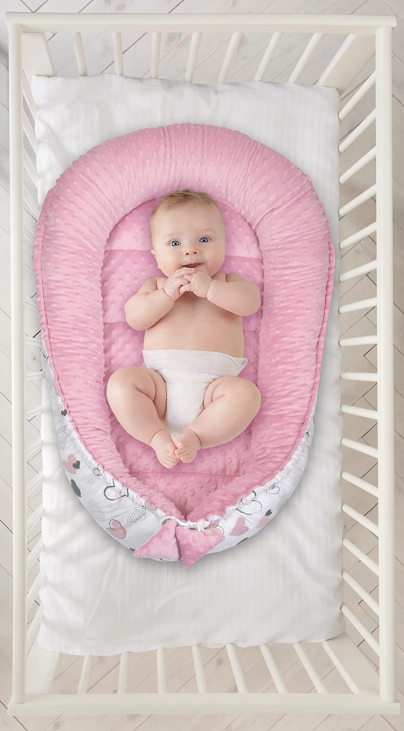 PIMKO Riduttore lettino Nido per Neonato Culla Nido per Neonato 90x60x12cm Baby Nest - cuori rosa