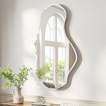 USHOWER Irregular Wall Mirror 26"x46", Frameless Asymmetrical Mirror, Modern Wavy Mirrors Decorative for Bathroom, Bedroom, Living Room, Entryway, Cloakroom Renovation