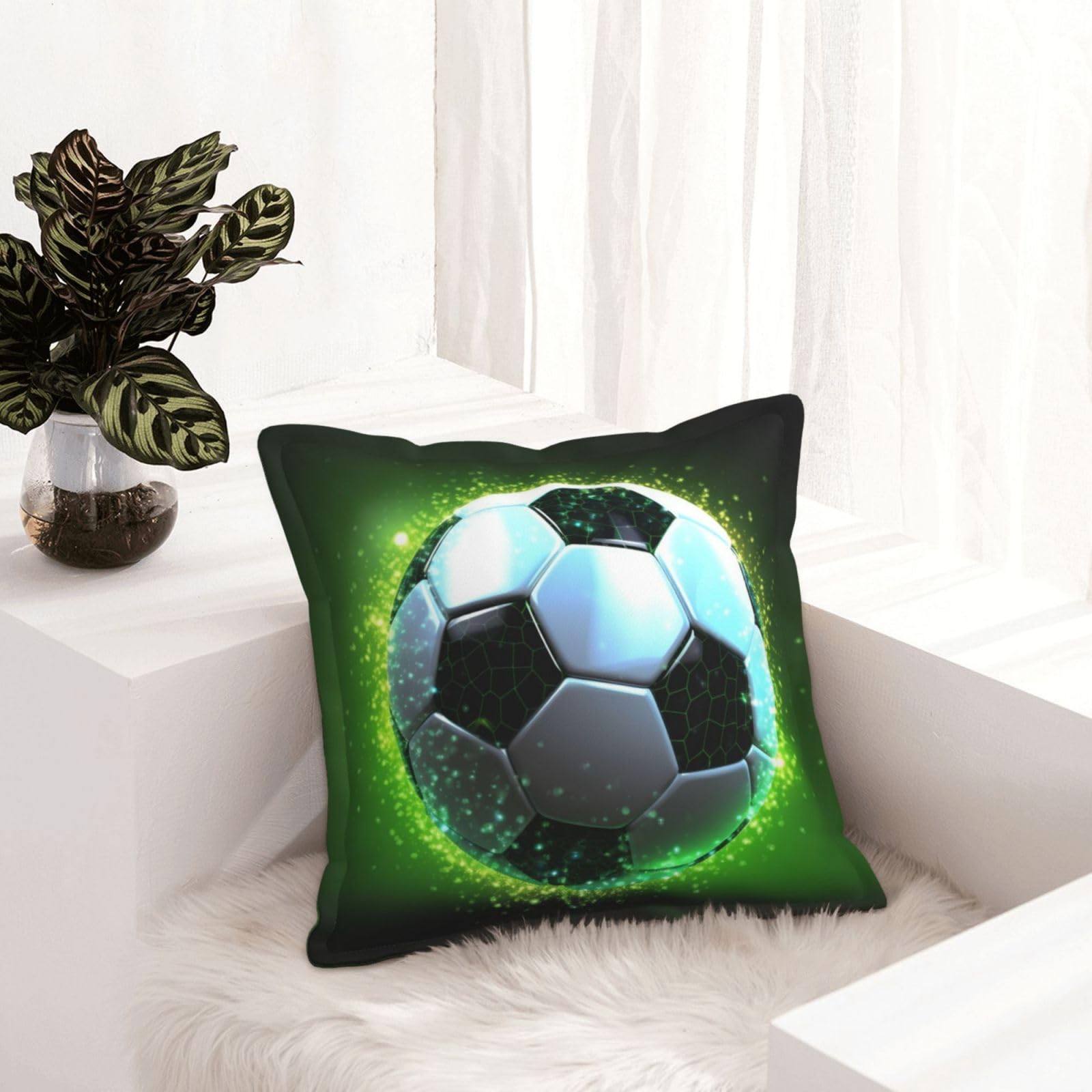 Housse de coussin en similicuir 50x50 cm, design ballon de foot chic