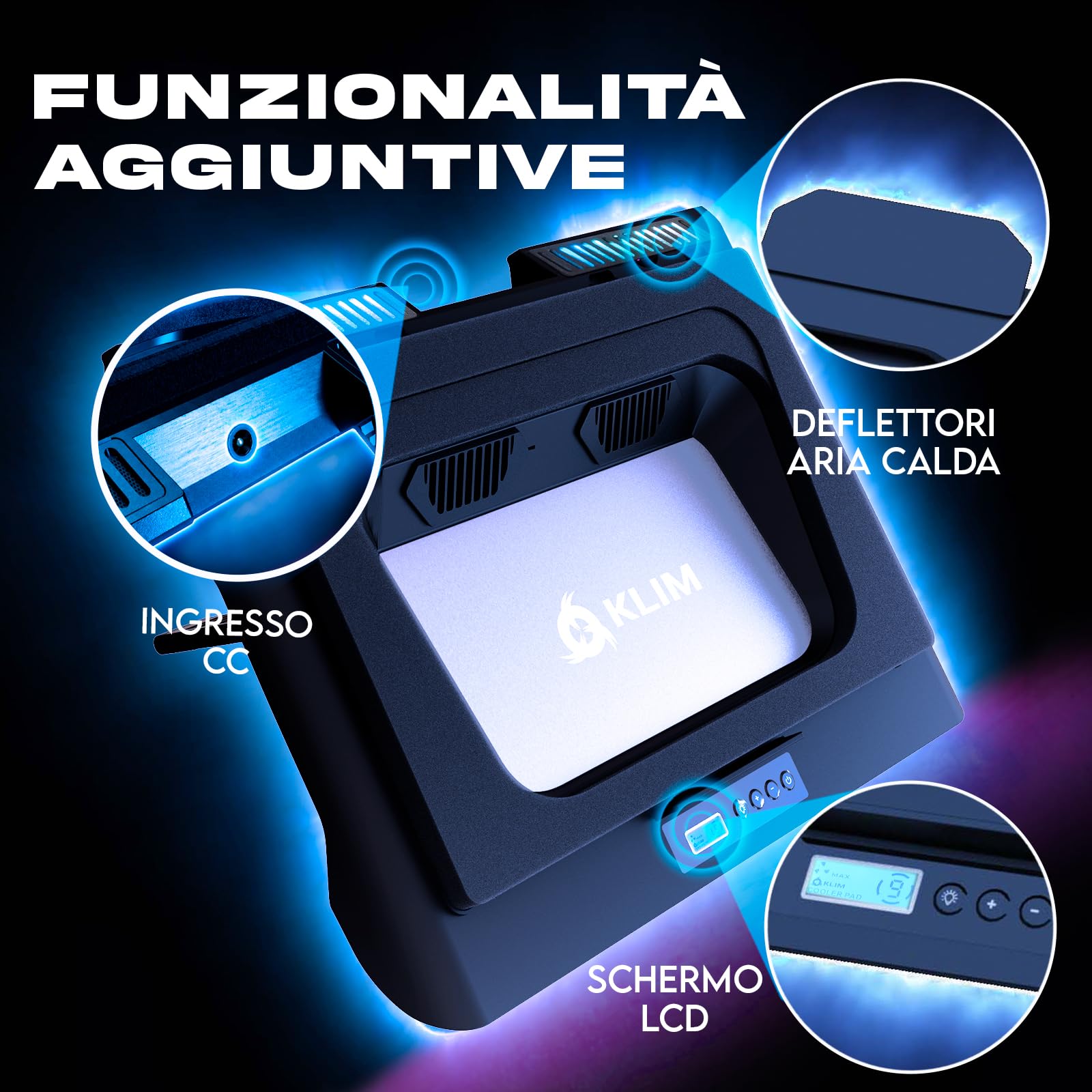 KLIM Everest Plus Base Raffreddamento Ventole PC Portatile Gaming 6300 RPM | Base raffreddamento PC DC con due ventole turbo, luci RGB, schiuma sigillata - raffredda veloce. Per portatili 11-17,3 poll.