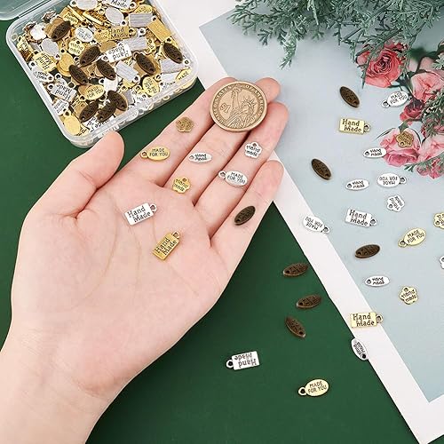 Miniatura 3 de PH PandaHall 180 dijes hechos a mano con 9 estilos hechos a mano, de aleación de estilo tibetano, etiquetas hechas a mano, colgante de metal,