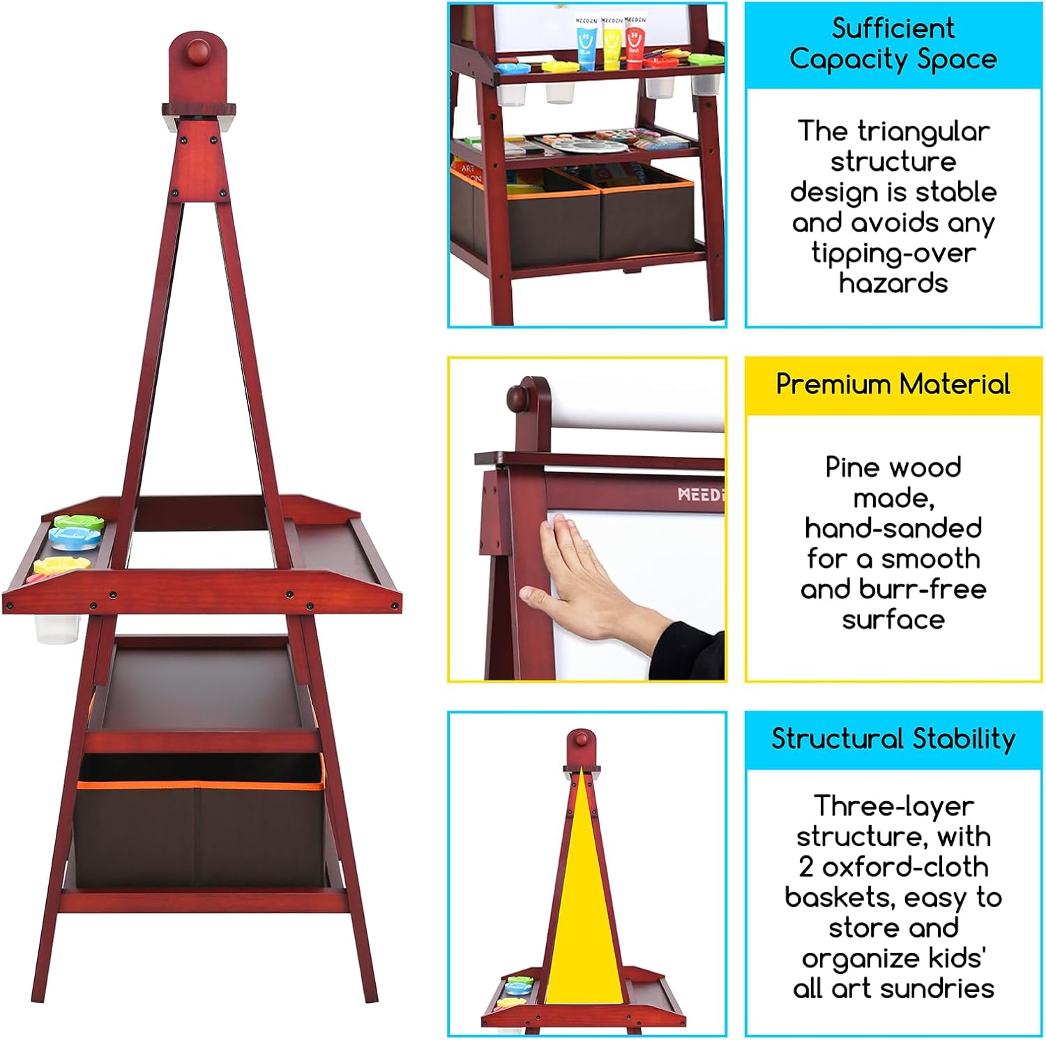 MEEDEN Art Easel for Kids: Double-Sided Wooden Kids Easel with Paper Roll for Boys Girls - All-in-One Kids Art Easel with Chalkboard & Magnetic Whiteboard or Aged 4-8, 8-12 Painting Drawing