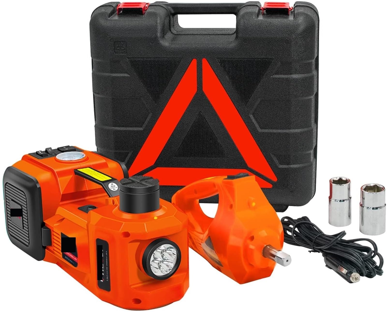 Hydraulic Jack, 12V 3 in 1 Electric Car Jack Kit 5Ton Electric Hydraulic Jack with Impact Wrench Compressor LED Light Portable Lift Tool for Car(Oranje)