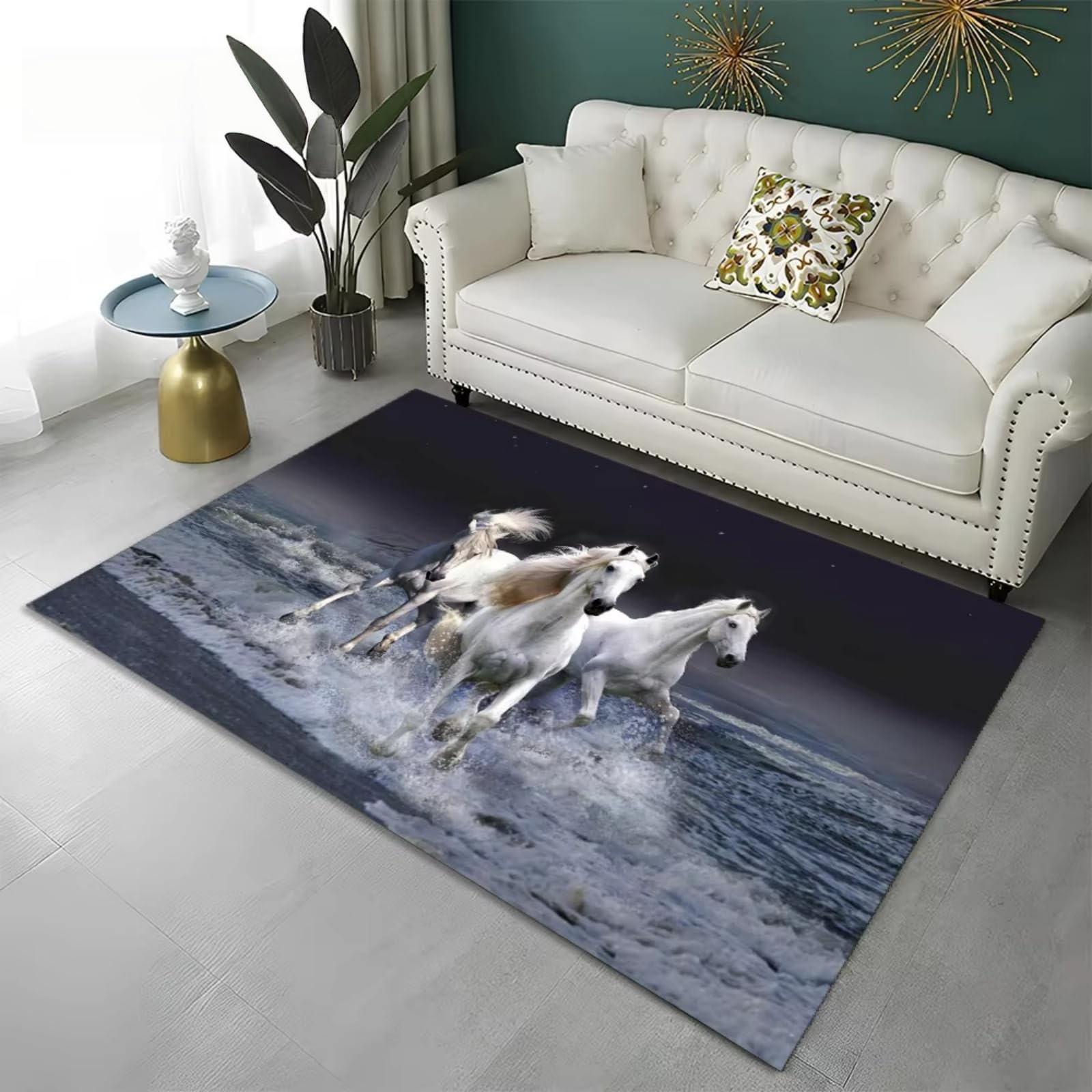 Tapis animaux blanc antidérapante pour habiller le sol d'une chambre d'ado moderne 120x160cm
