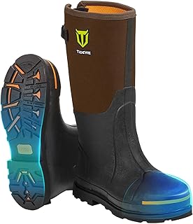 TIDEWE Rubber Work Boot for Men with Steel Toe & Shank, Waterproof Anti Slip
