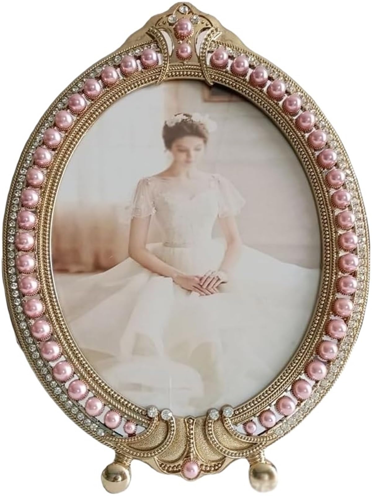Vintage Photo Frame, Inlaid Pearl Metal Table Picture Frame Horizontal Vertical Multiple Sizes(L)