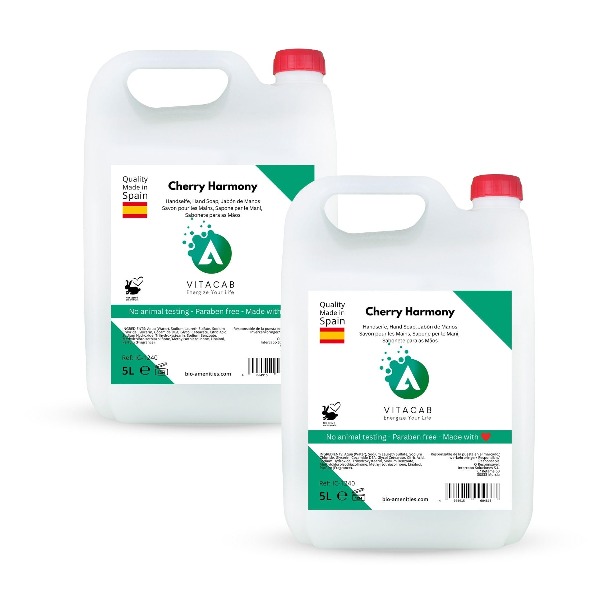 Gel de ducha y jabón de manos 5L - Granada, Almendras, Spa, White Tea Harmony y Handseife - cuidado corporal y limpieza profesional - formato garrafa - Vitacab (2 Garrafas, Cherry Harmony)