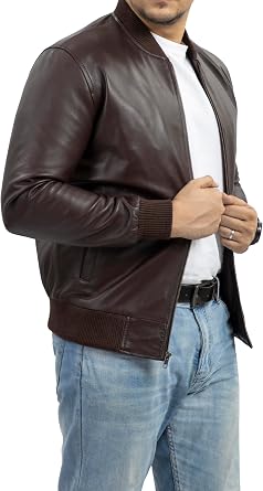 جاكيت بومبر جلدي من Jild Varsity Style للرجال - جاكيت جلدي كلاسيكي من الجلد المدبوغ الحقيقي MA-1 للرجال
