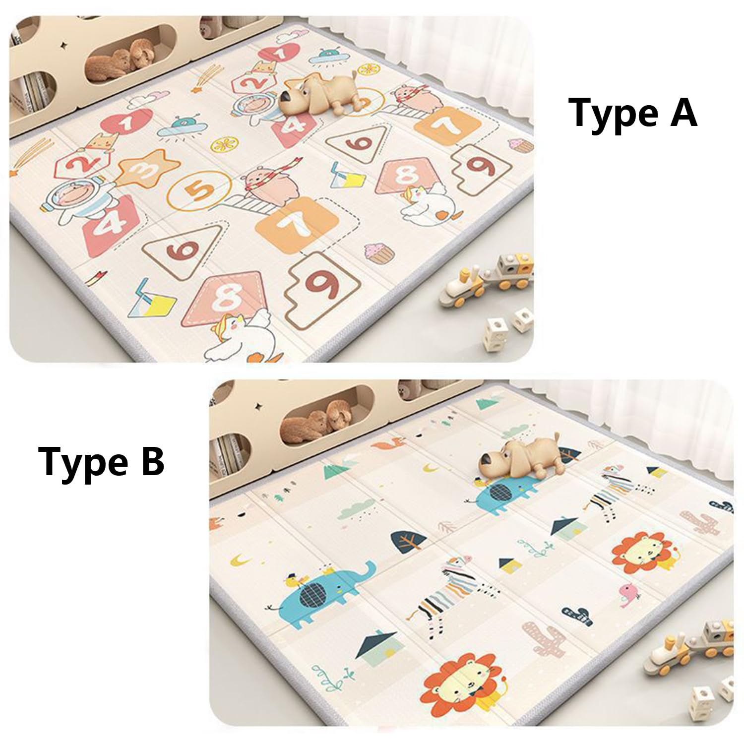 Tappetino da Gioco per Bambini,Reversibile Pieghevole E Morbido,Impermeabile,Facile Pulire,Ideale per La Camera Letto Sala Giochi della Cameretta dei Bambini(200 * 150 * 1.5cm,E)