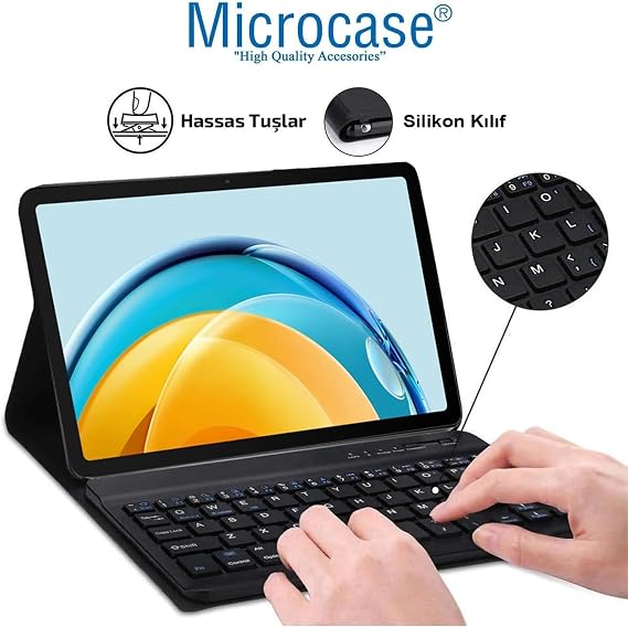 Microcase Samsung Galaxy Tab S6 Lite SM-P620 10.4 inch Tablet ile uyumlu Bluetooth Klavyeli Standlı Kılıf - BKK4 Pembe
