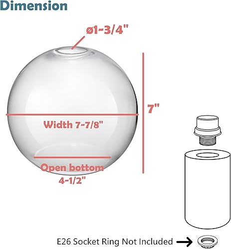Miniatura 2 de Aspen Creative 28009-63-1 Pantalla de vidrio martillado transparente para luces colgantes, apliques de pared y postes de lámpara, tamaño de ajuste