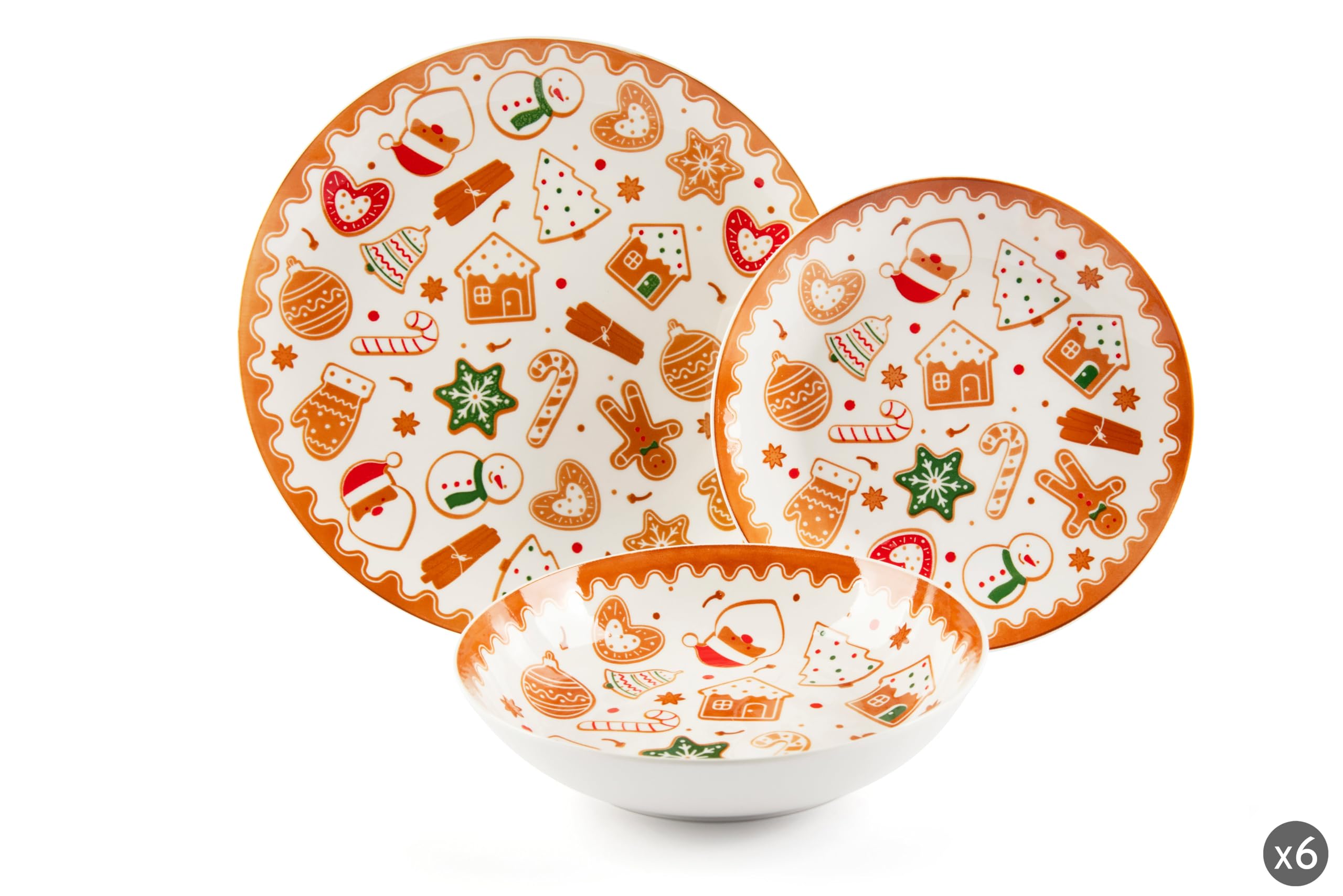 Excelsa Wonderful Ginger zestaw porcelanowych talerzy obiadowych, 18 sztuk, motyw bożonarodzeniowy