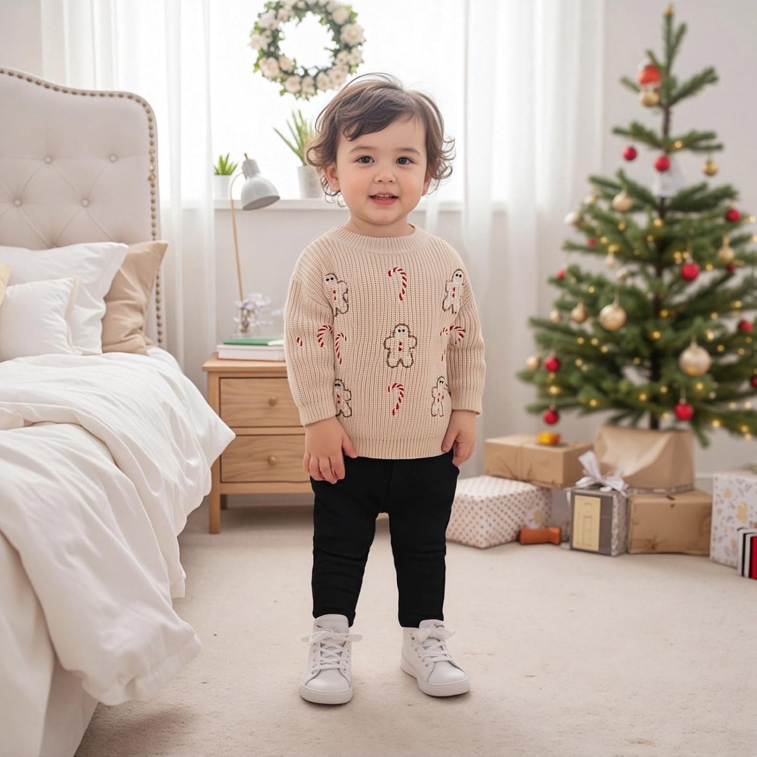 Baby Girl Boy Cute Gingerbread Man Embroidery Long Sleeve Oversized Sweater Newborn Infant Christmas Outfits