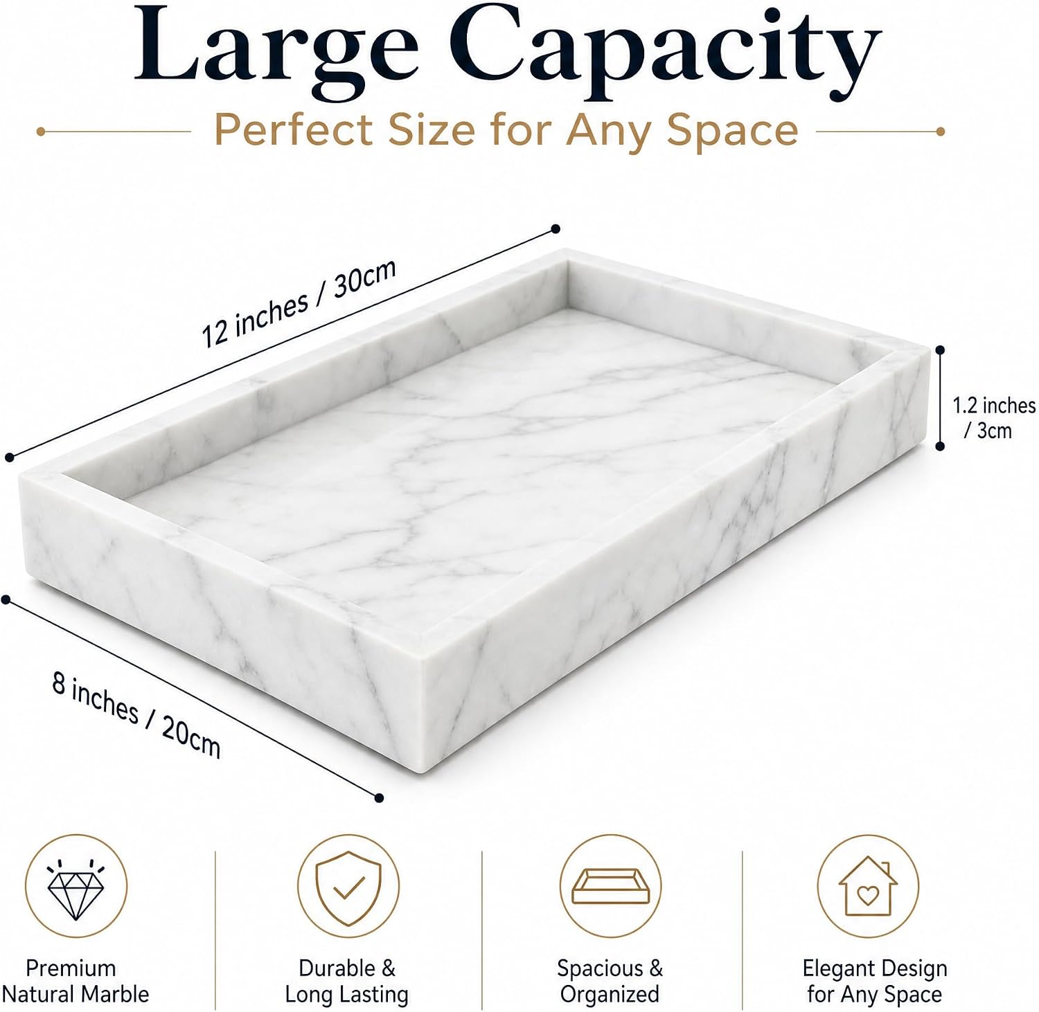 Real Natural Marble & Travertine Vanity Tray, Marble Serving Tray