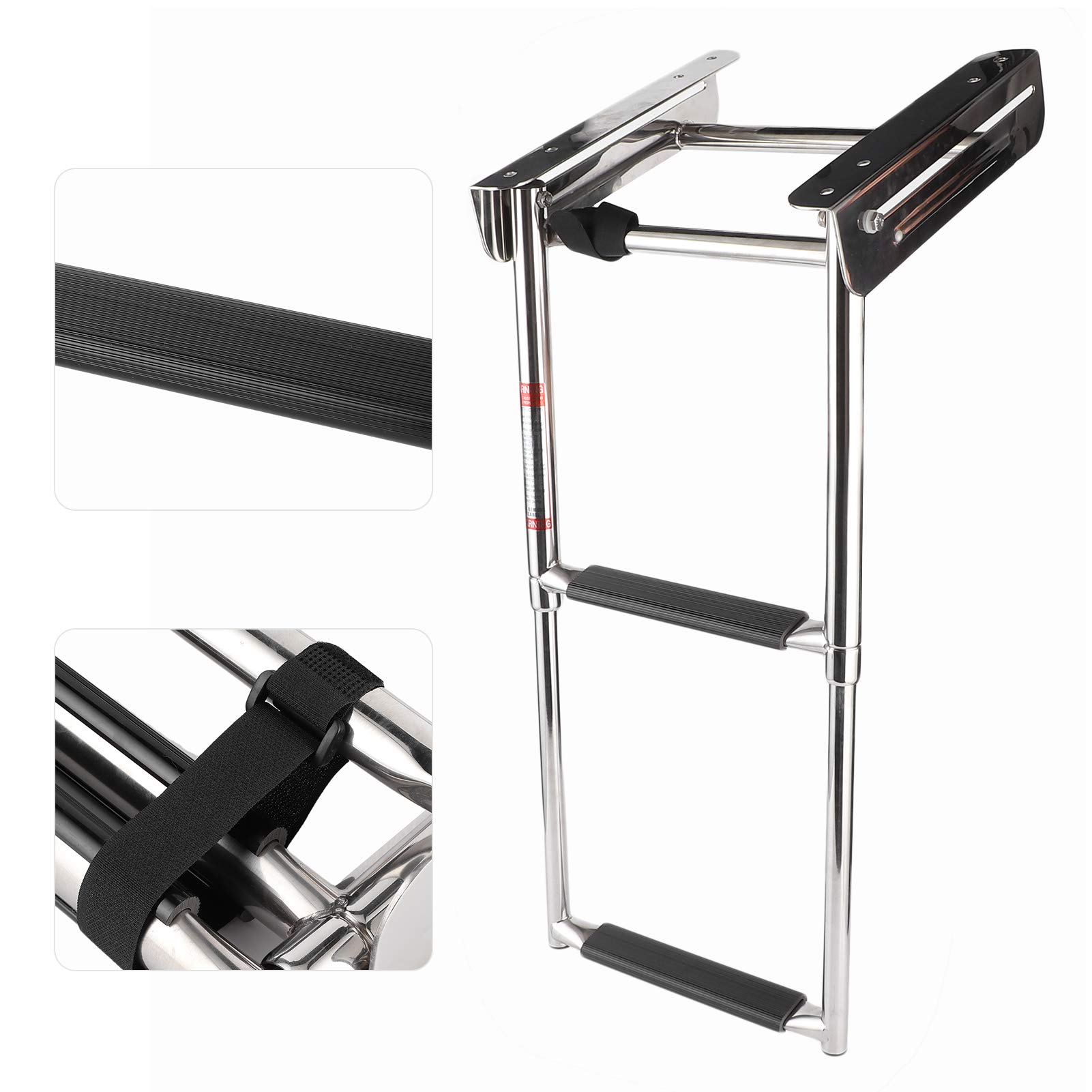 Échelle De Bateau Pliante, Échelle De Pont Marine Télescopique À 3 Marches pour Plate-Forme De Bain en Acier Inoxydable avec Extension De Corde Fixe Échelle Sponton