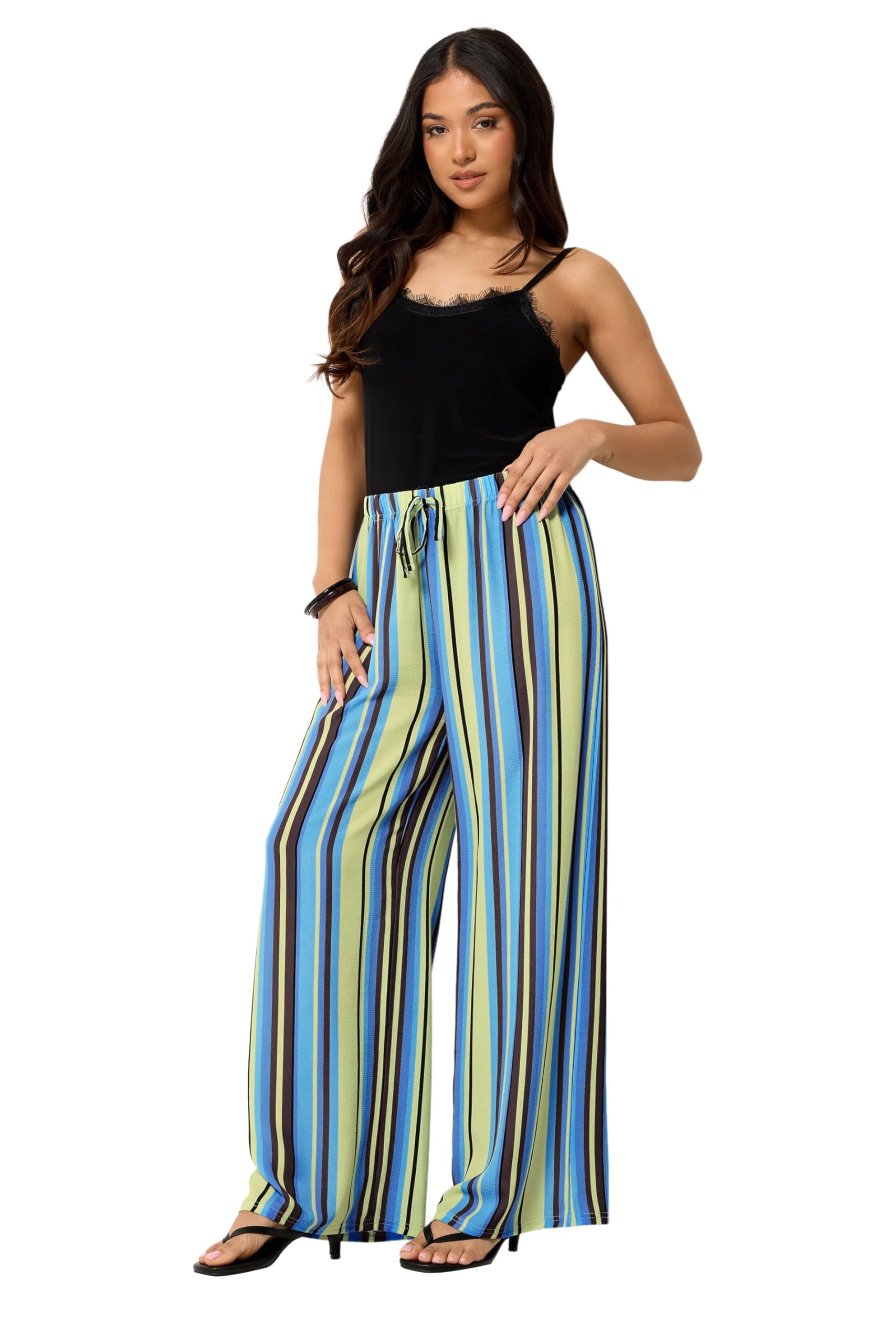 Pixiegirl Women's Blue Petite Striped Wide Leg Trousers Size 12