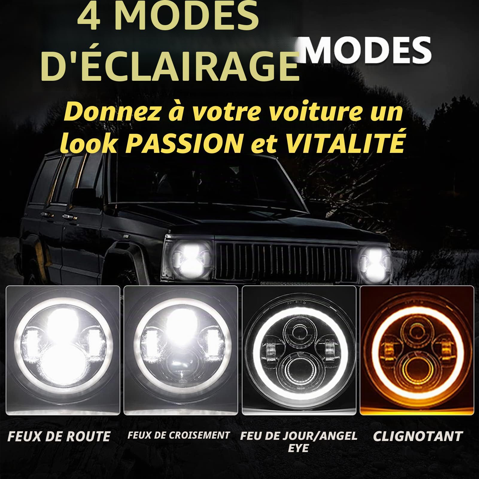 Shkalacar 2 Pcs 7 Pouces Voiture Moto LED Phare avec DRL/Indicateurs De Direction/Faisceau Haut 7 ''Phare Rond 6000 K 140 W IP67 Étanche