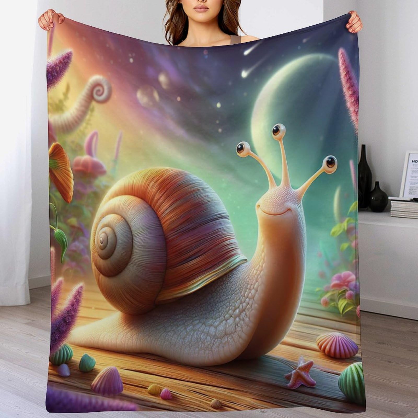 Couverture lit motif escargot mignon 130x150 pour soirée canapé