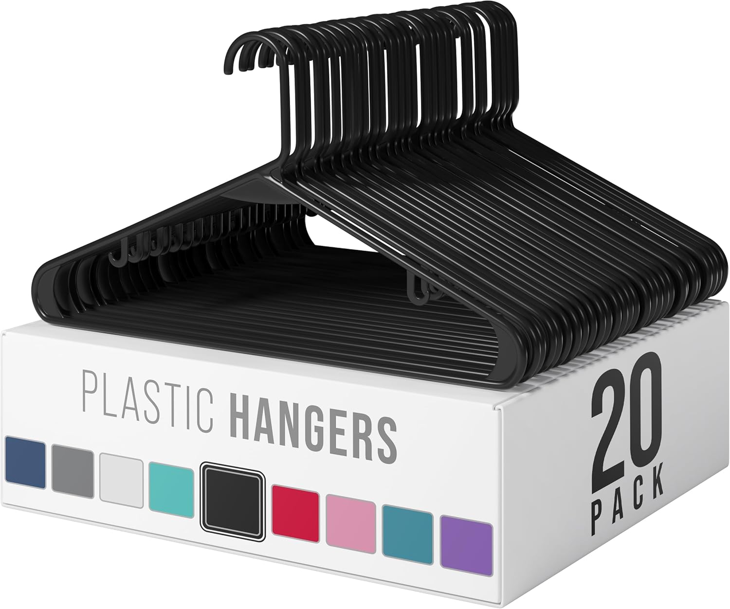 Neaterize Black Plastic Hangers 20 Pack - Durable Space-Saving Closet Hangers for Clothes Coats Non-Slip Snag-Free