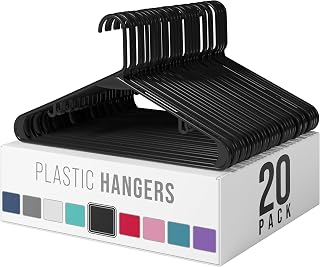 Neaterize Black Plastic Hangers 20 Pack - Durable Space-Saving Closet Hangers for Clothes Coats Non-Slip Snag-Free