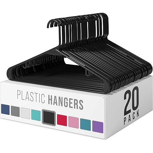 Plastic Hangers 20 Pack Black - Clothes Hangers - Makes The Perfect Coat Hanger and General Space Saving Clothes Hangers for Closet - Percheros Ganchos para Colgar Ropa Hangars