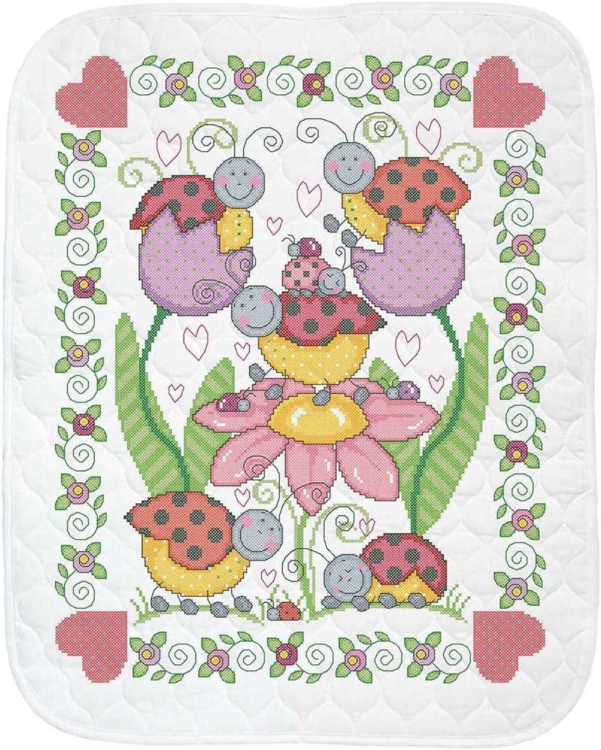 Herrschners Pre-Quilted Lovely Ladybugs Baby Quilt Stamped Cross-Stitch