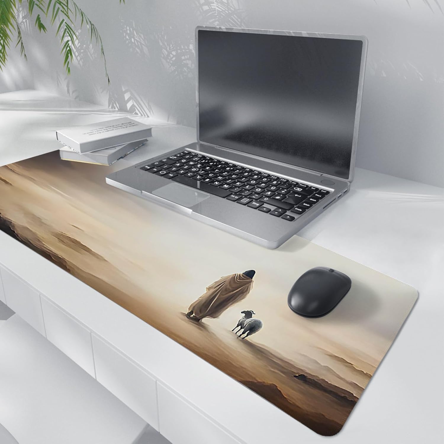 Retro Christian Themed Mouse Pad,Jesus Religious Mouse Pad,Jesus Finds The Lost Lamb Desk Mat,Big Large Vintage Easter Decor Desk Mat,Religious Gifts Christian Gifts for Women,31.5x11.8Inch image 2