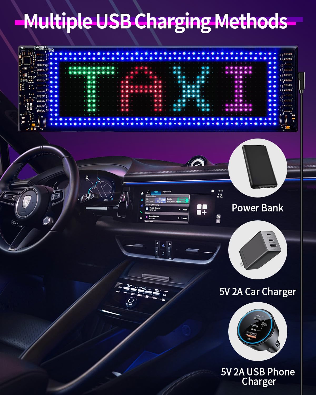 Led Sign for Car Windshield, Programmable LED Scrolling Flexible Screen Digital Display, APP Control, Advertising LED Sign with Remote, DIY Pattern Animation (Black, 3"x7") - Image 7