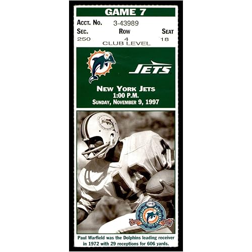 1997 Jets @ Dolphins Football Ticket 11/09 Jason Taylor 3rd Career Sack 82395