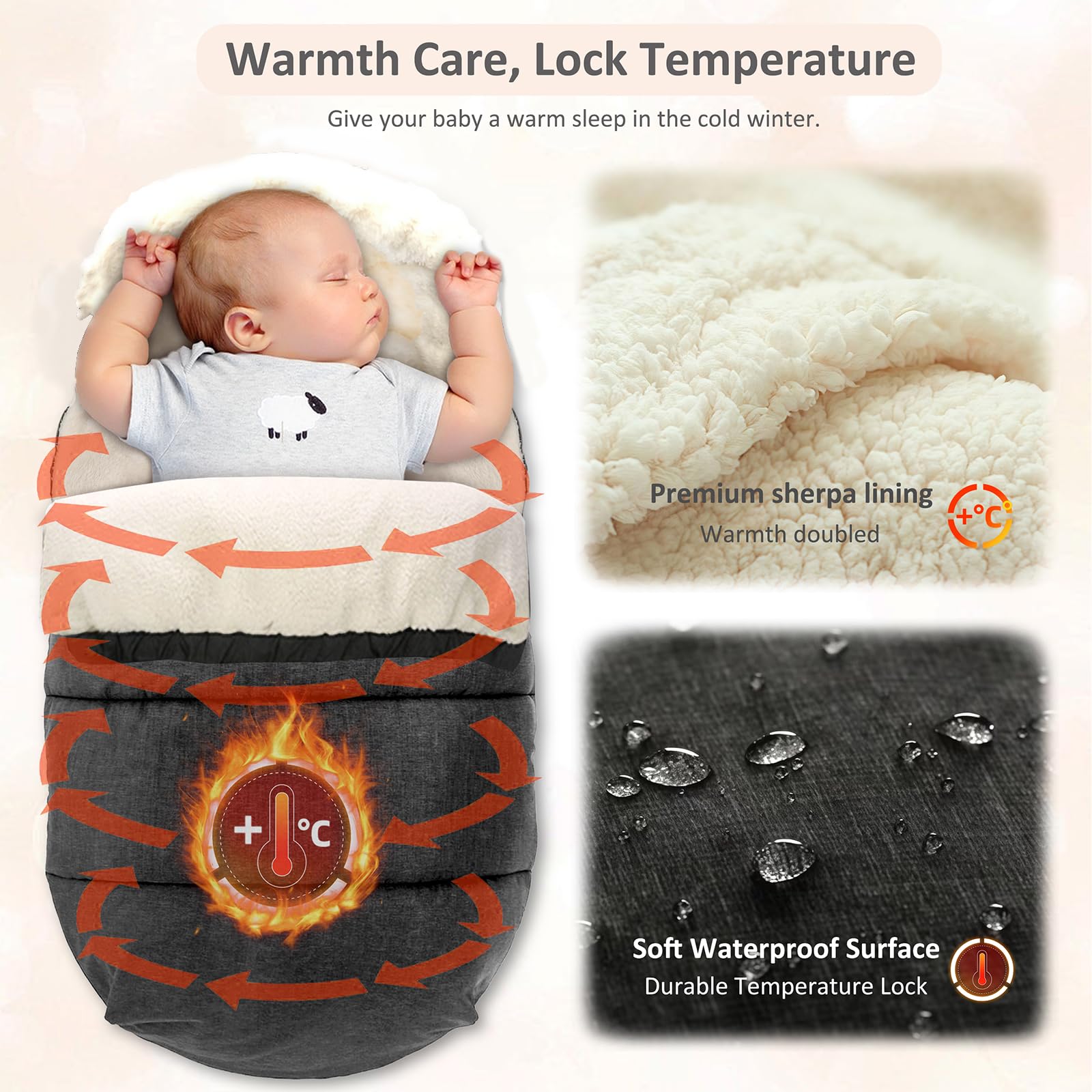 auvstar Universelle Chancelière pour Poussette,Chanceliere Bebe Poussette,d'hiver Imperméable À l'eau Coupe-Vent Froid Détachable Chanceliere Universelle pour Poussette