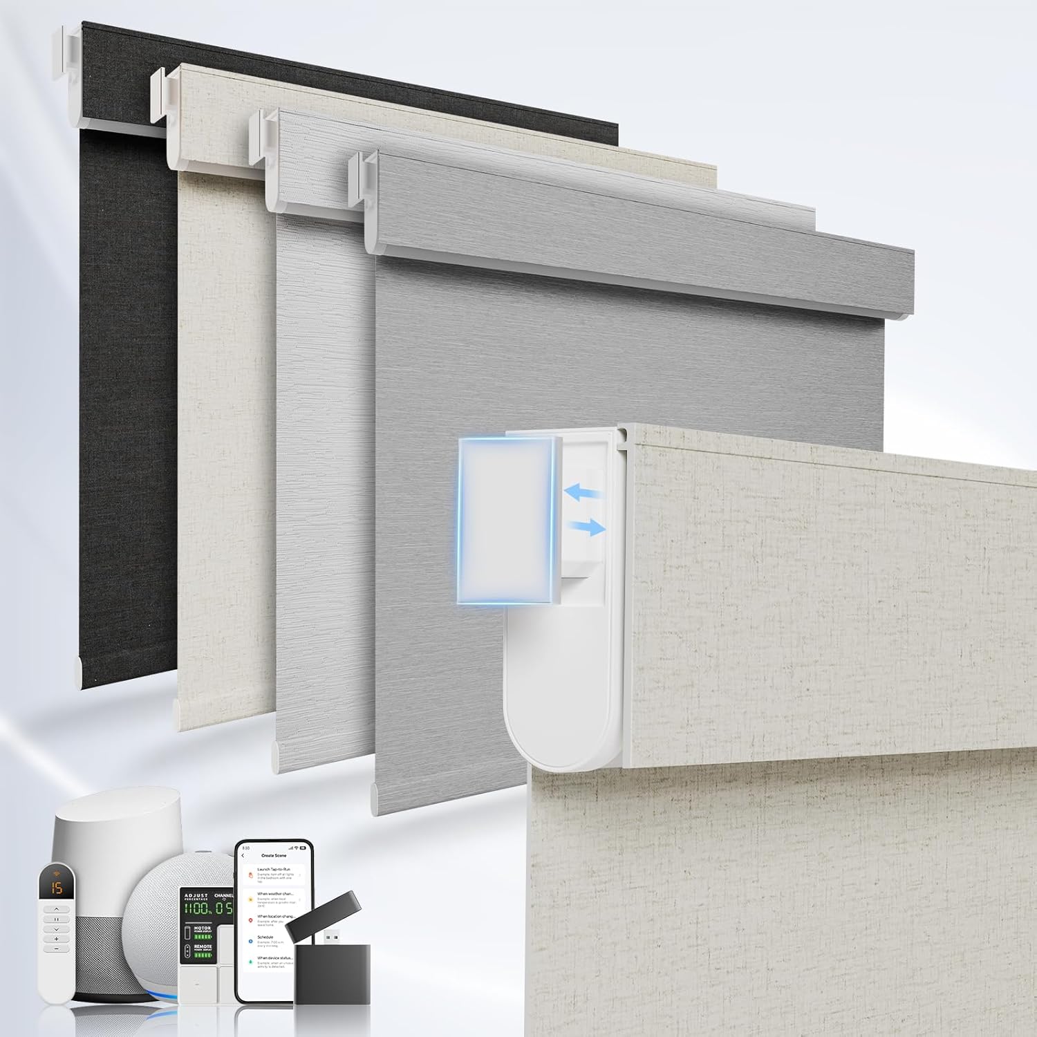 No Drill Motorized Blinds with Remote, No Tools Automatic Blinds for Window, Blackout Motorized Shades, Light-Filtering Smart Blind, Dry Battery, Customized Size, Linen
