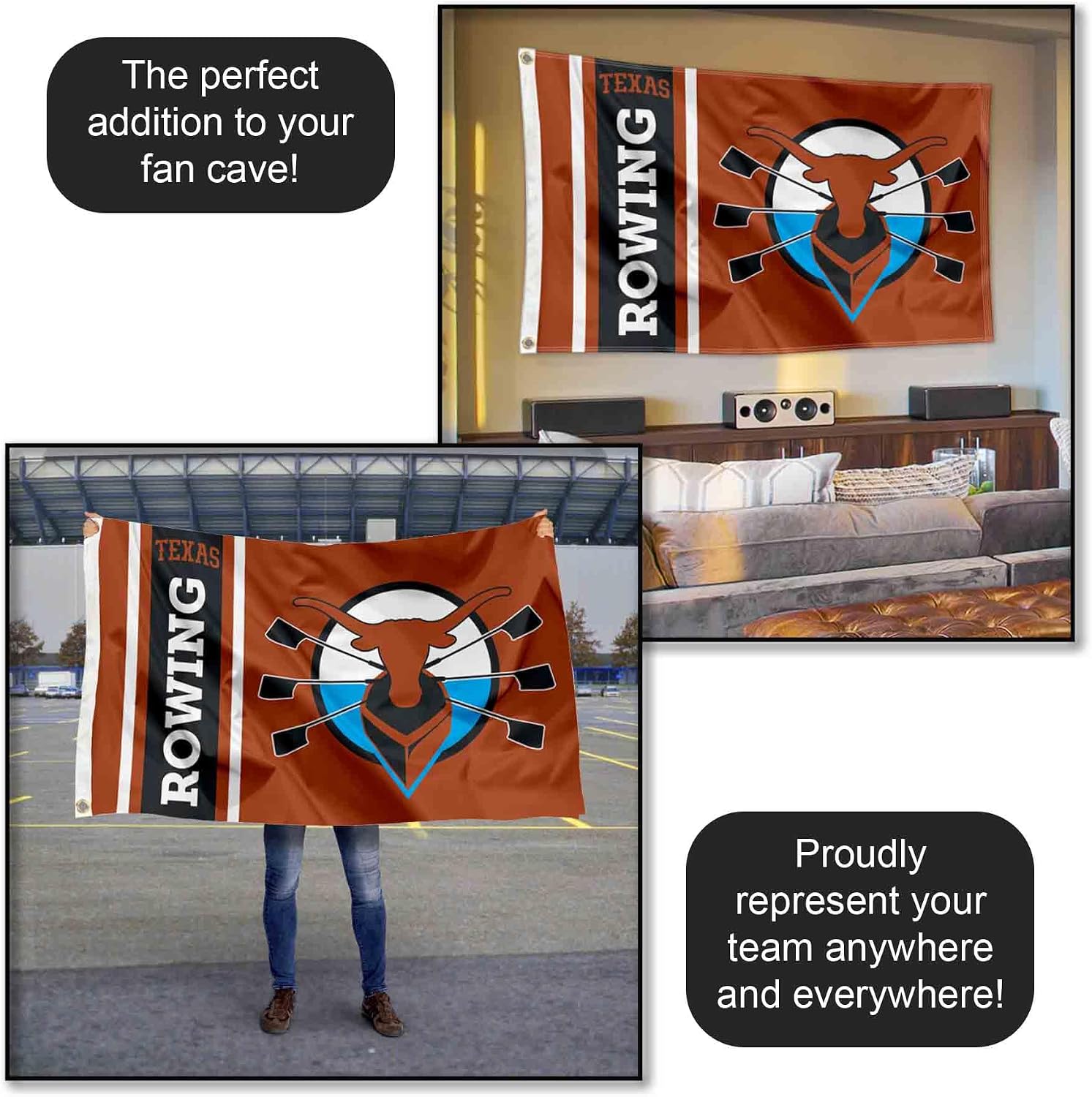 Texas Longhorns Rowing 3x5 Grommet Flag