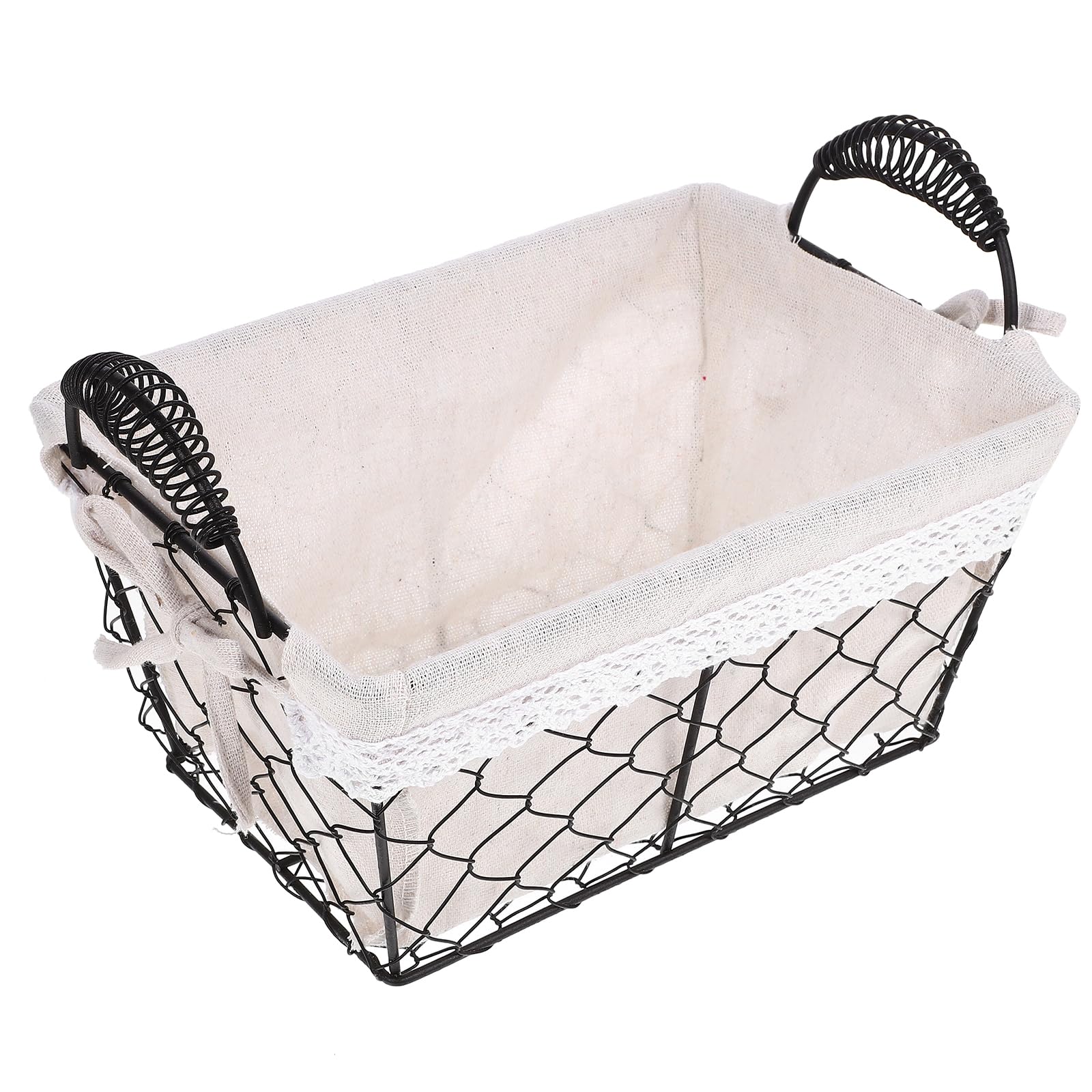 PRETYZOOM Wire Basket with Liner: Metal Basket with Handle, Storage Basket with Fabric Liner Portable Kitchen Organizer Picnic Basket (26.5x17x16.5cm)