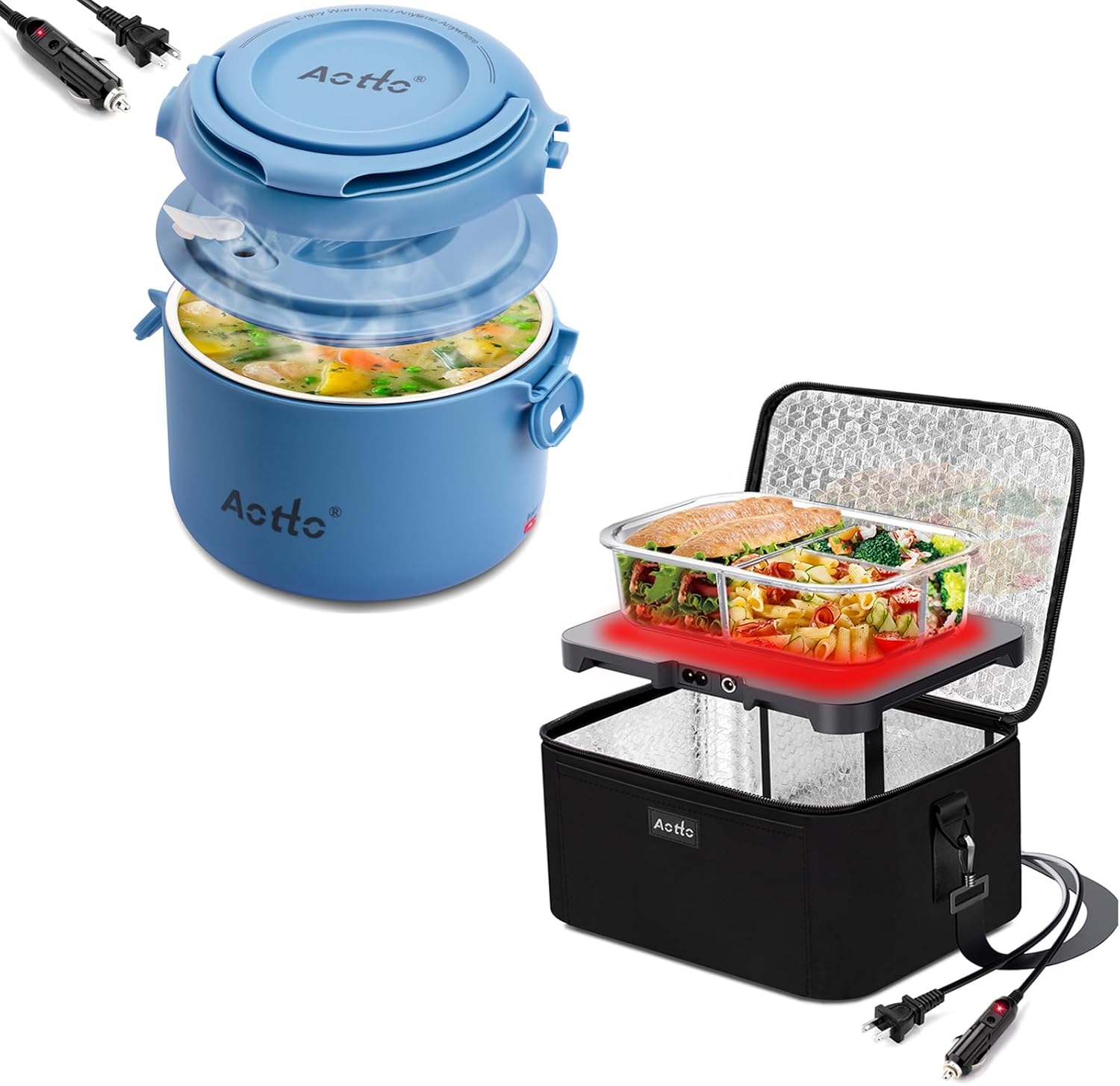 Aotto Portable Oven Food Warmer and Heater, Electric Heated Lunch Box Black and Blue