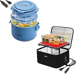 Aotto Portable Oven Food Warmer and Heater, Electric Heated Lunch Box Black and Blue