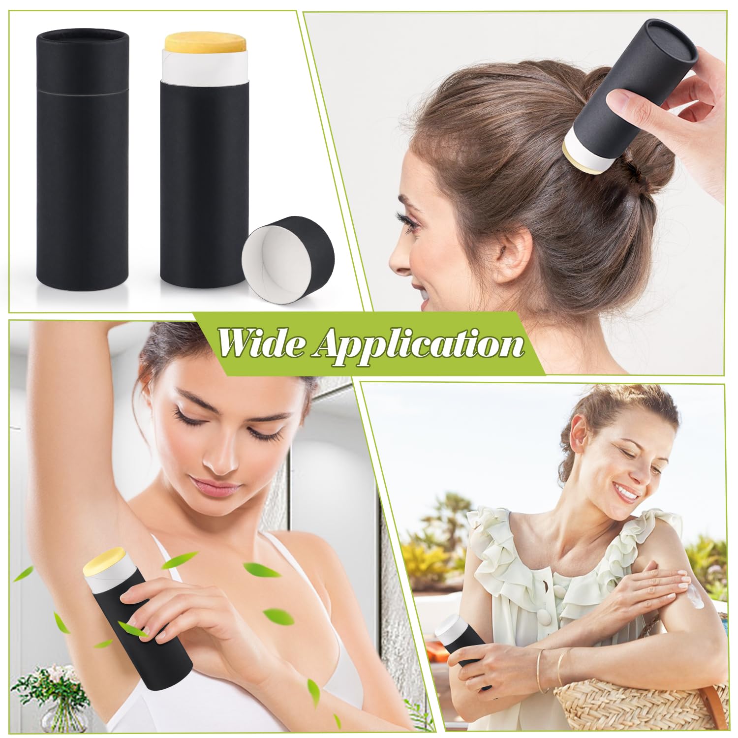 8 recipientes de desodorante de cartón negro de 75 g, tubos de perfume sólidos de papel kraft vacíos, tarros redondos de loción corporal, botella de barra de laca para el cabello, contenedor