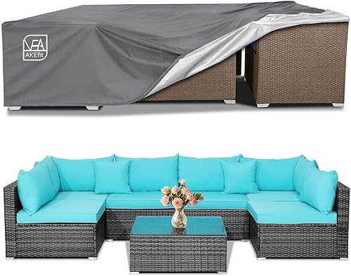 Miniatura 12 de AKEfit Fundas para muebles de patio, 500D resistentes impermeables para mesas y sillas de patio al aire libre cuadradas y rectangulares, negro - 110