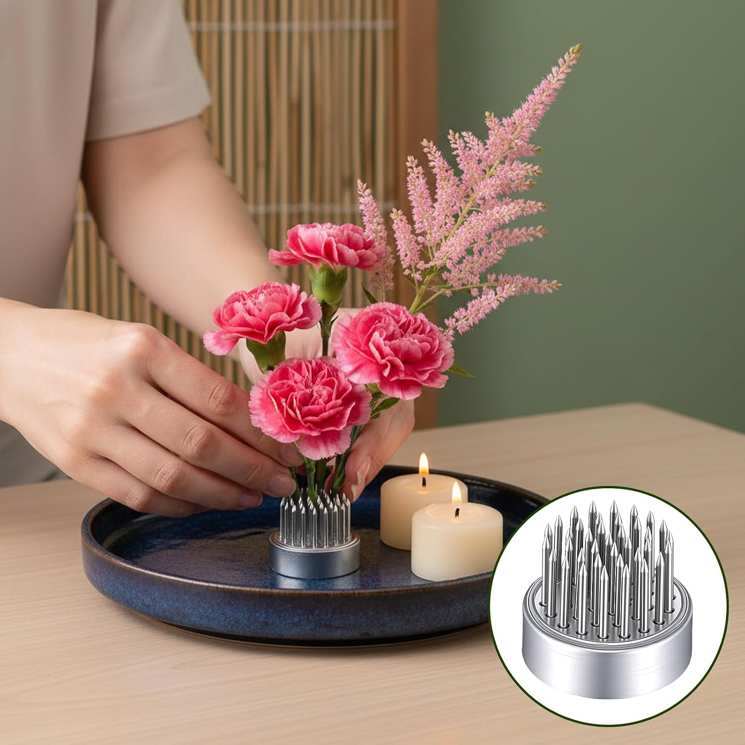 24Pcs Floral Frog Stainless Steel Ikebana Flower Arranger Holder, Mini Pin Frog for Small Vase, Silver Japanese Kenzan for DIY Floral Arrangements, Wedding Party Home Decor