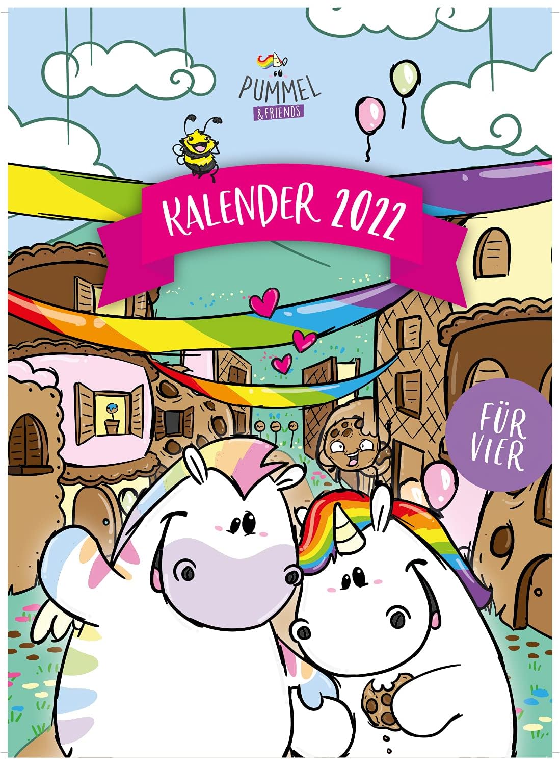 Pummel & Friends Wandkalender für vier 2022 Pummeleinhorn Zebrasus 