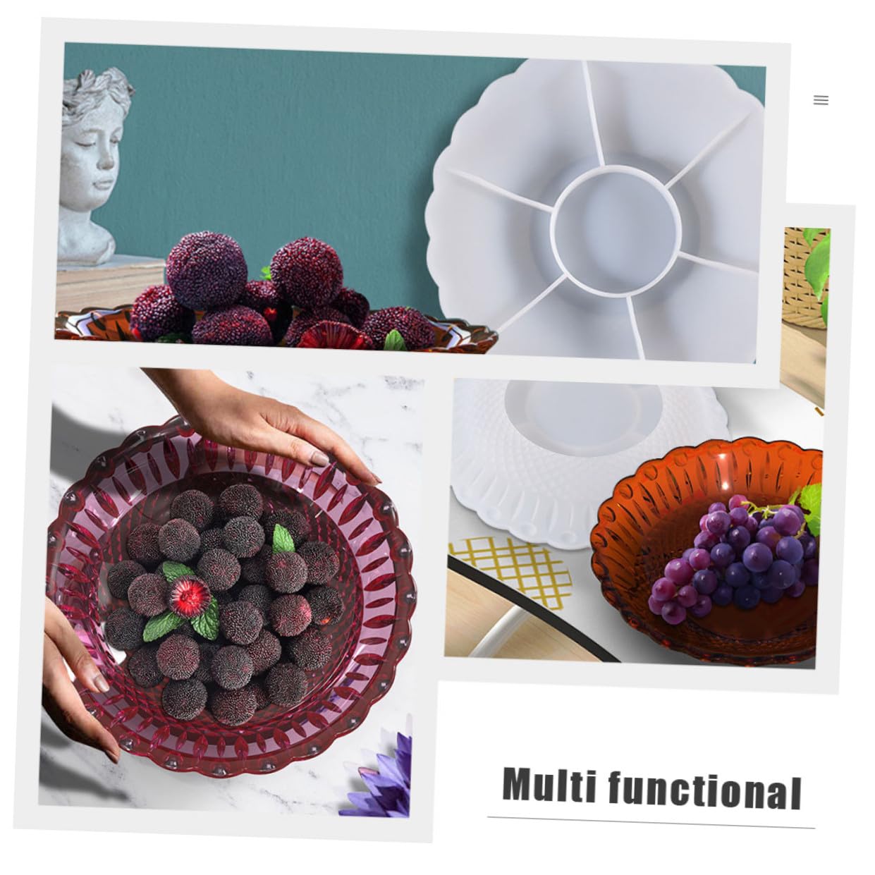 Molde de Silicona para Bandeja de Fruta DIY Molde para Platos Diseño de Encaje para Almacenamiento de Snacks Artesanal Reutilizable y Fácil de Limpiar