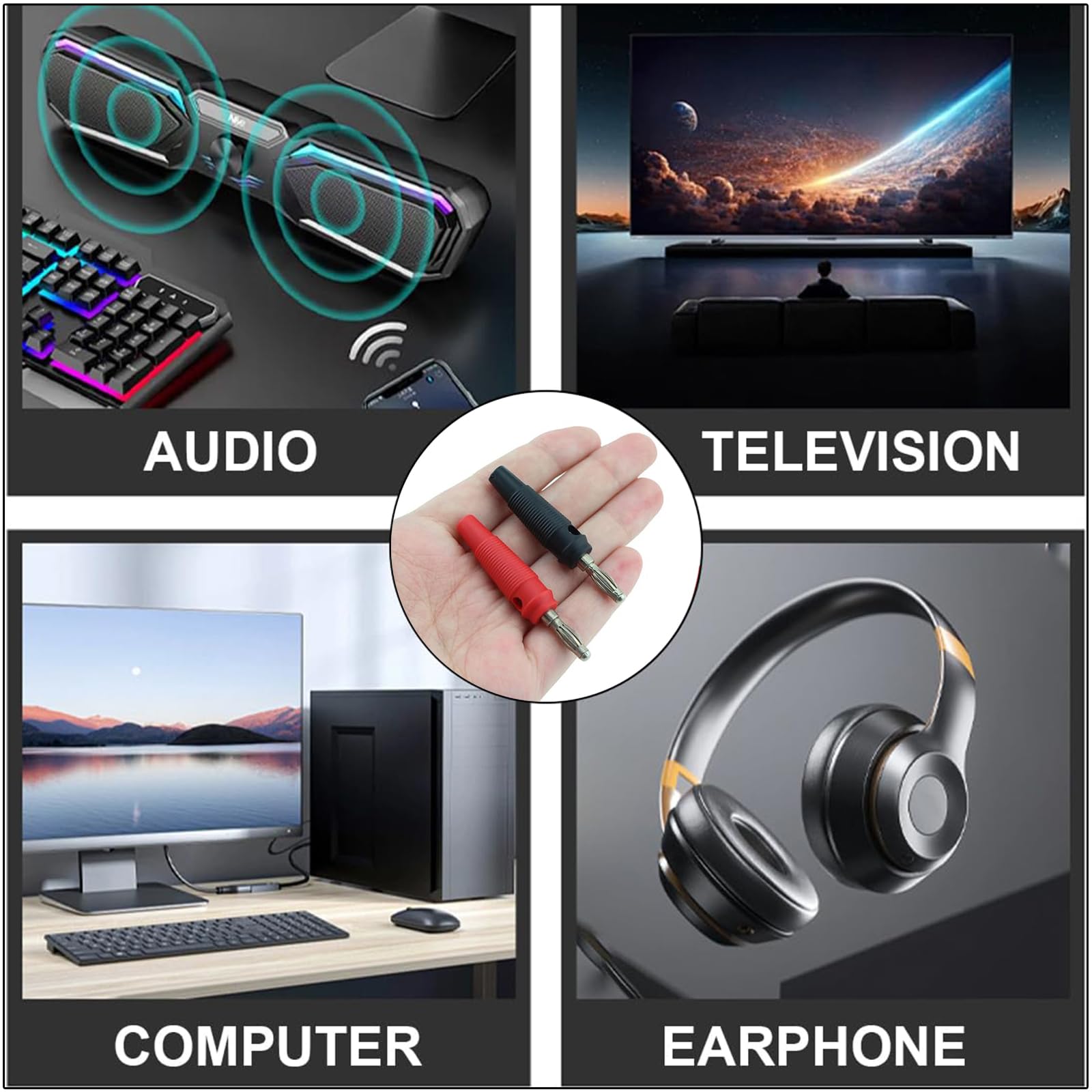 20 sztuk wtyków bananowych, 4 mm, wtyki bananowe premium, wkręcane, pozłacane wtyki bananowe 20 A, niklowane tworzywo sztuczne, do kabli i odbiorników AV HiFi stereo