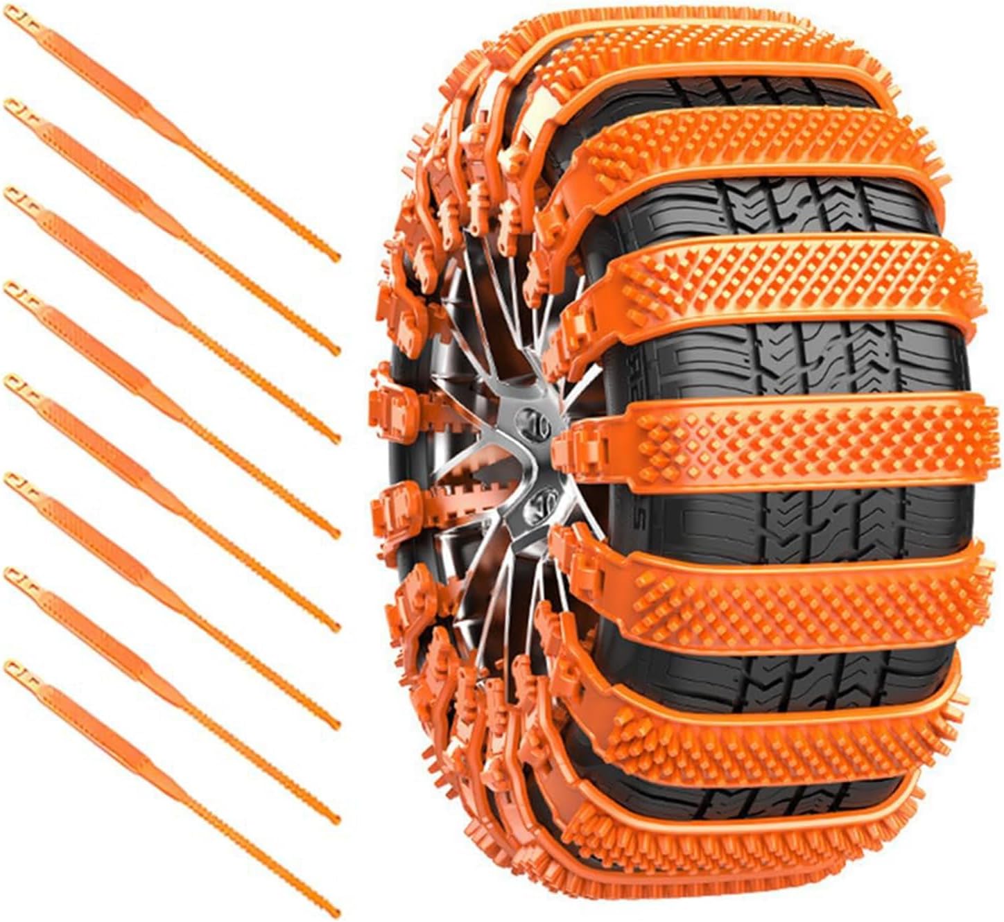 10 Pcs Car Snow Chains for Hyundai Santa Cruz 2022-2025 Reusable Anti-Slip Tire Winter Snow Chains Emergency Traction Adjustable Outdoor Wear-Resistant Accessories Orange