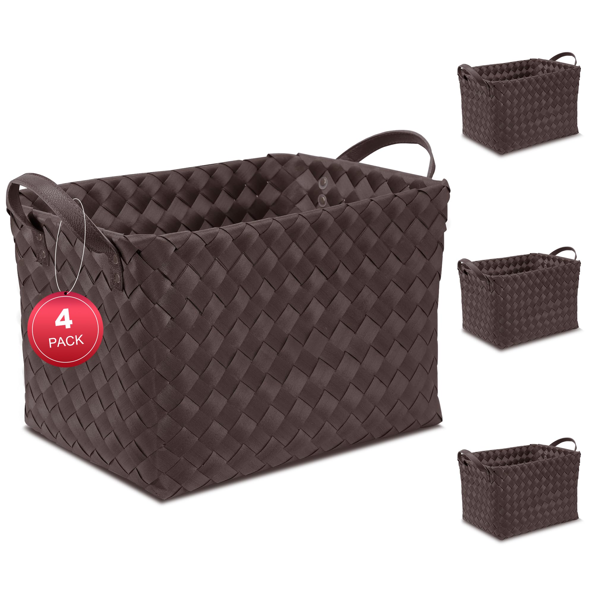 4-Pack Laundry Baskets,Wicker Storage Baskets for Shelves,Coffee