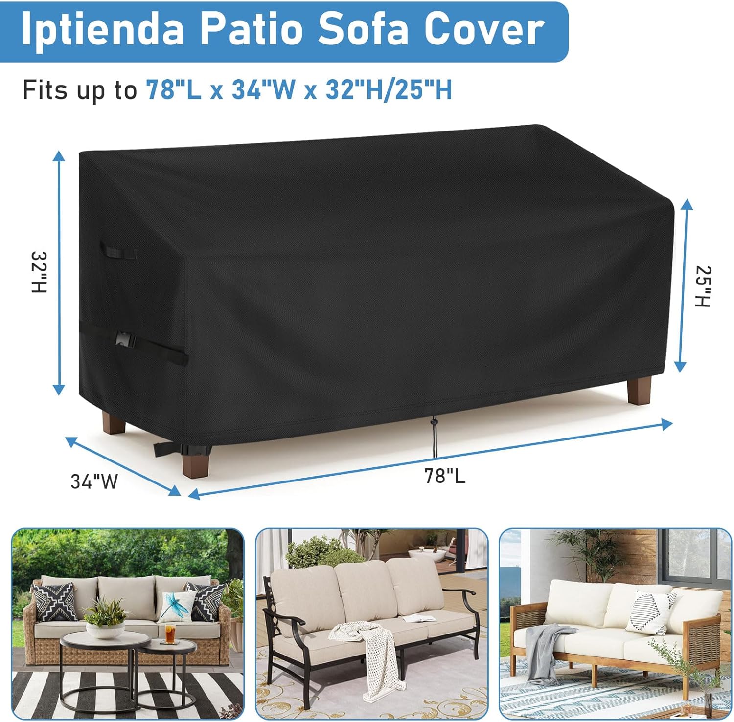 Outdoor Sofa Cover Waterproof for Outdoor Furniture, 78inch Patio Couch Cover for Outdoor Loveseat-78"L x 34"W x 32"H