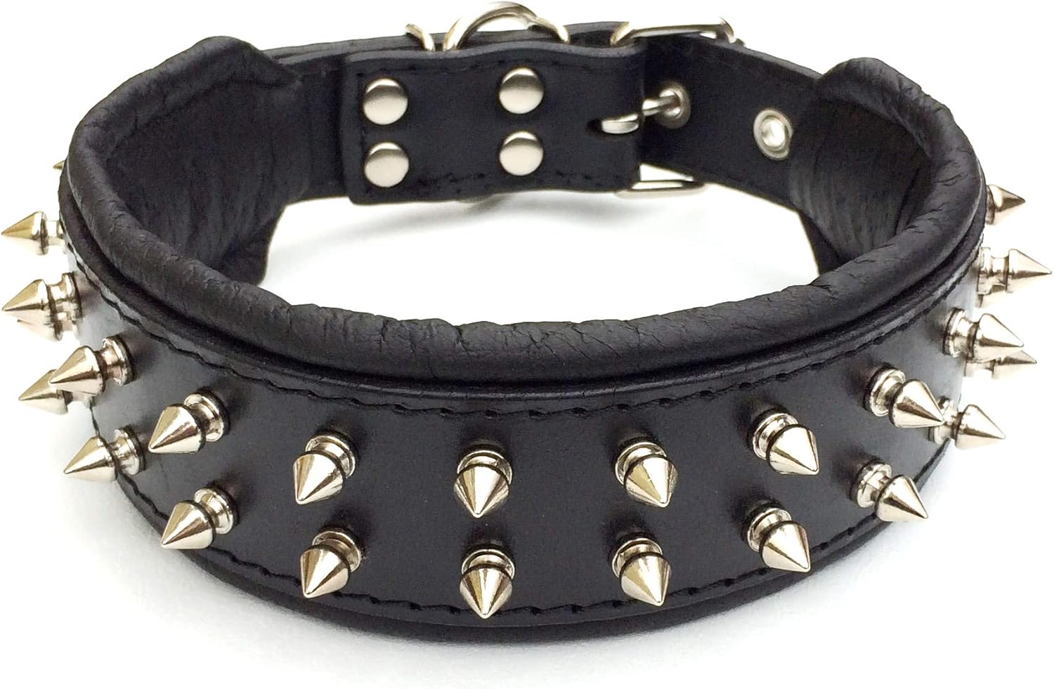 Bestia Frenchie Collar with Screw Tips – 100% Leather French Bulldog Design Pug Bulldog Terrier. 2 Wide. Soft Cushioning – Hand Made in Europe.