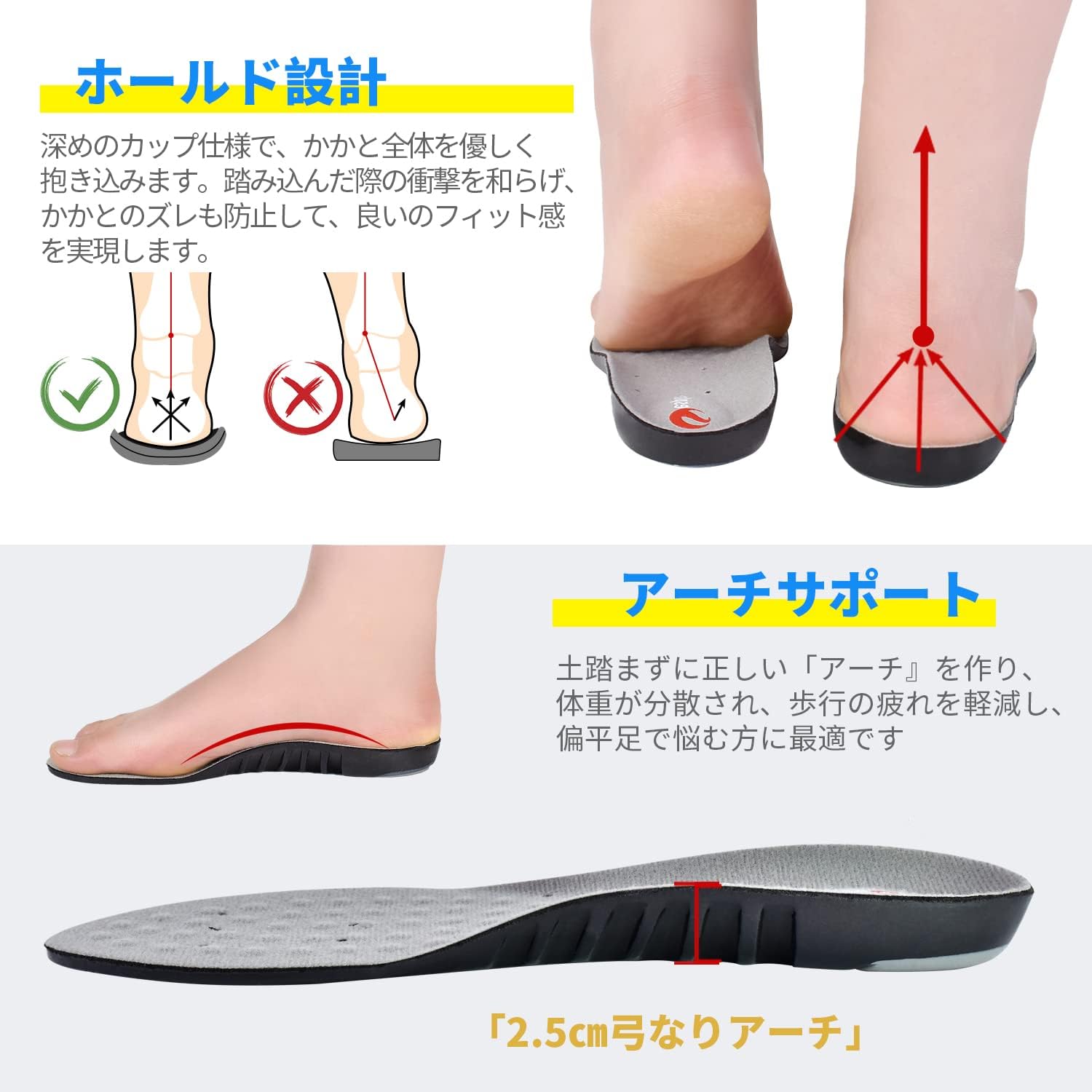 【2足4枚】インソール 超軽量 中敷き 衝撃吸収 スポーツ用 インソール ゲル 低反発 アーチサポート 中敷きクッション ソフト インソール 土踏まずサポーター ツボ対策 ひざ・こしをかんわ 疲れにくい ランニング 立ち仕事 通気 サイズ調整 男女兼用 (L：27cm～30cm)